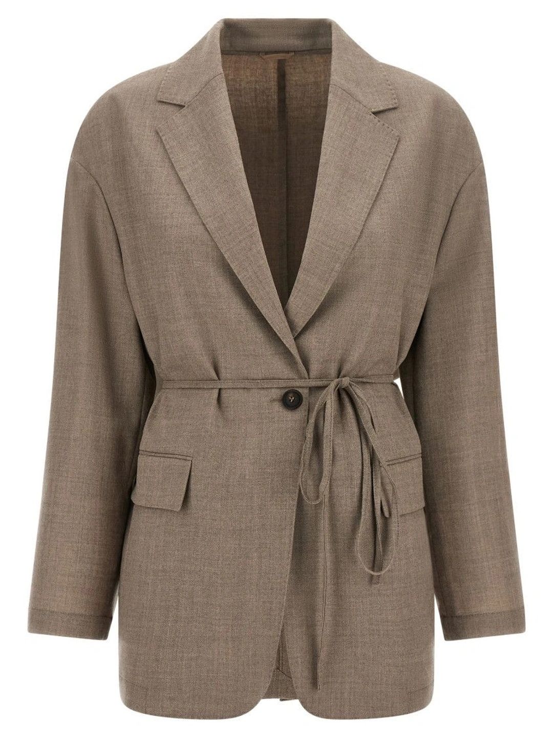 Brunello Cucinelli Beige Solid Notched Lapel Blazer-picture-58