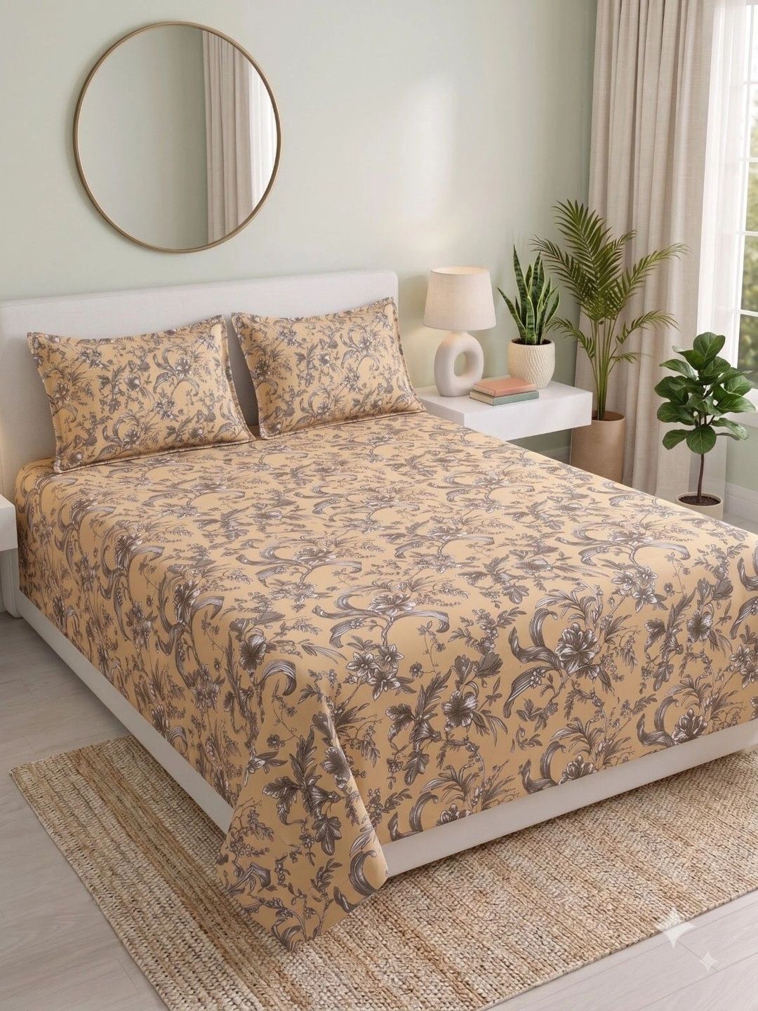 MAFATLAL Beige & Brown Queen Bedsheet with 2 Pillow Covers-image-39