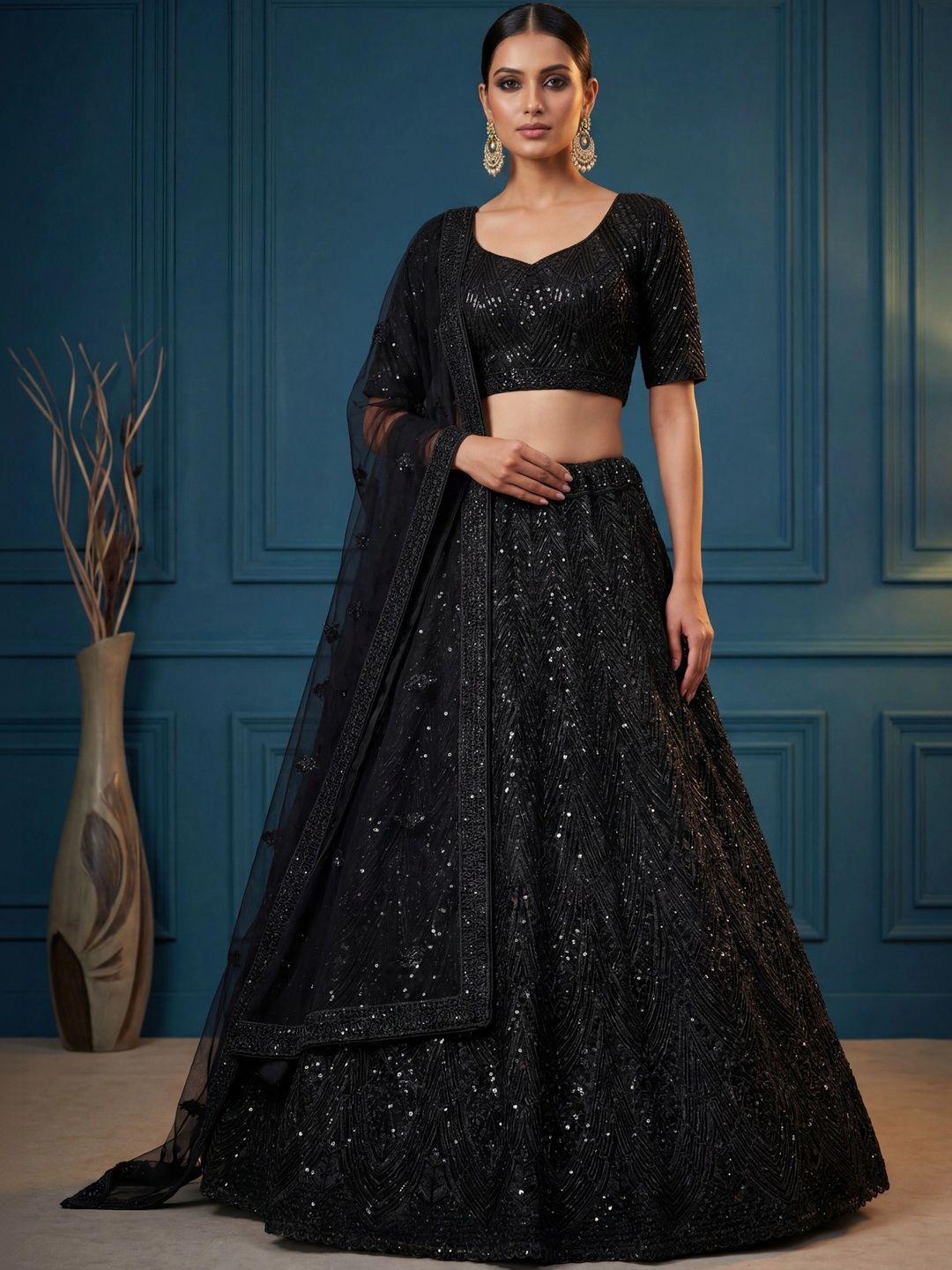 Vruxon Embellished Sequinned Semi-Stitched Lehenga & Blouse With Dupatta-image-32