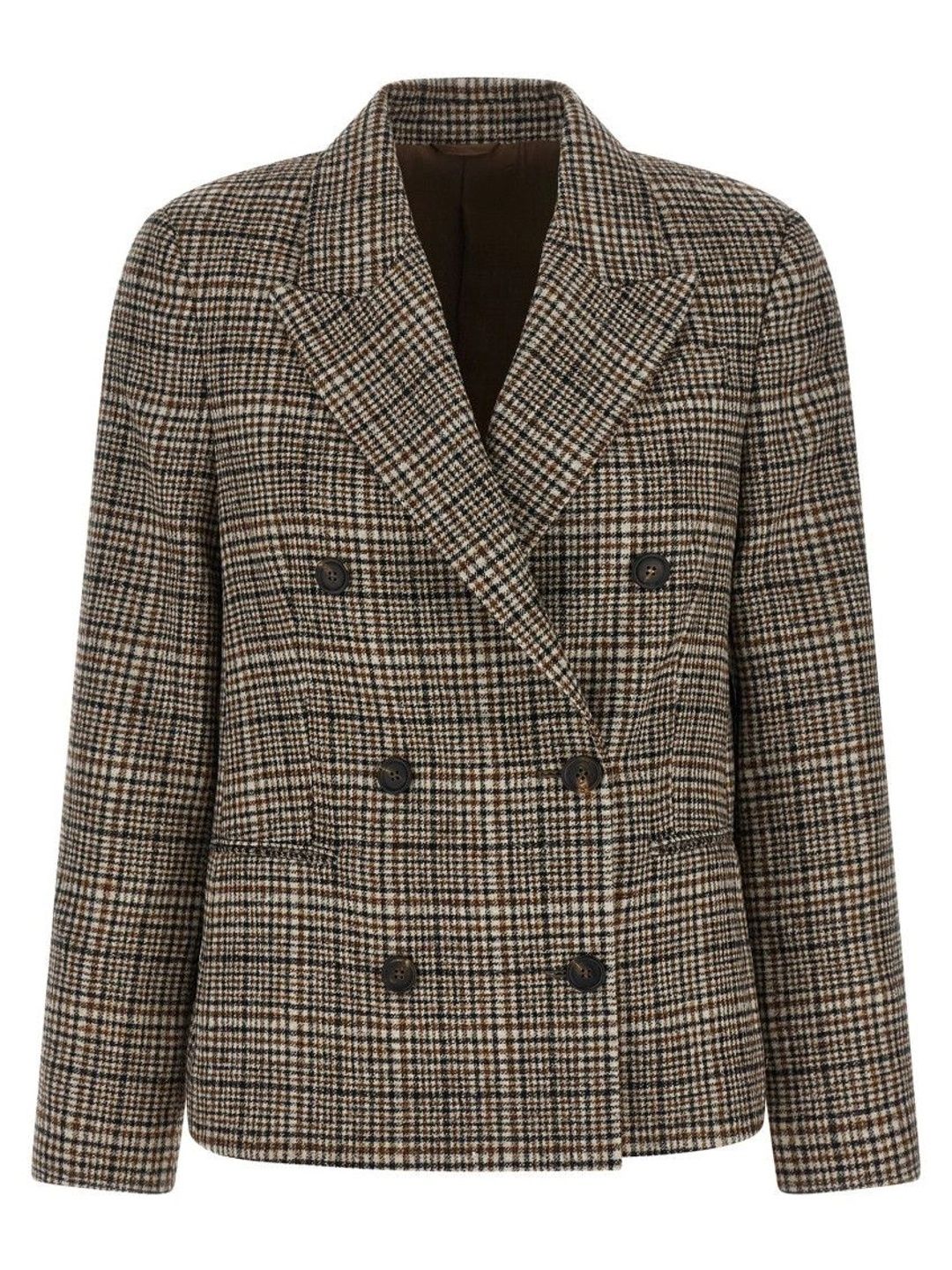 Brunello Cucinelli Beige Checks Peaked Lapel Blazer-image-1