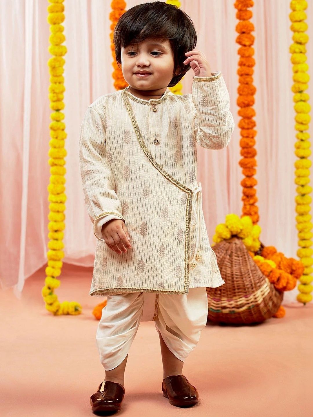 VASTRAMAY Boys Ethnic Motifs Angrakha Kurta with Dhoti Pants-picture-25
