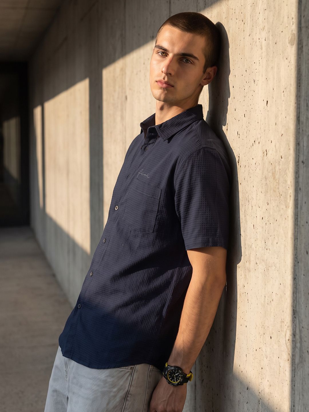 FCUK Relaxed Fit Waffle Textured Pure Cotton Casual Shirt-image-32