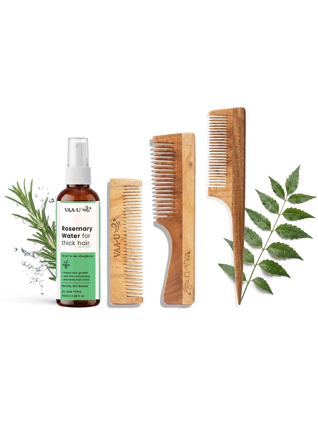 VAA-U Set Of 4 Rosemary Hair Growth Spray -100 ml & Neem Wood Long & Tail Comb-picture-33
