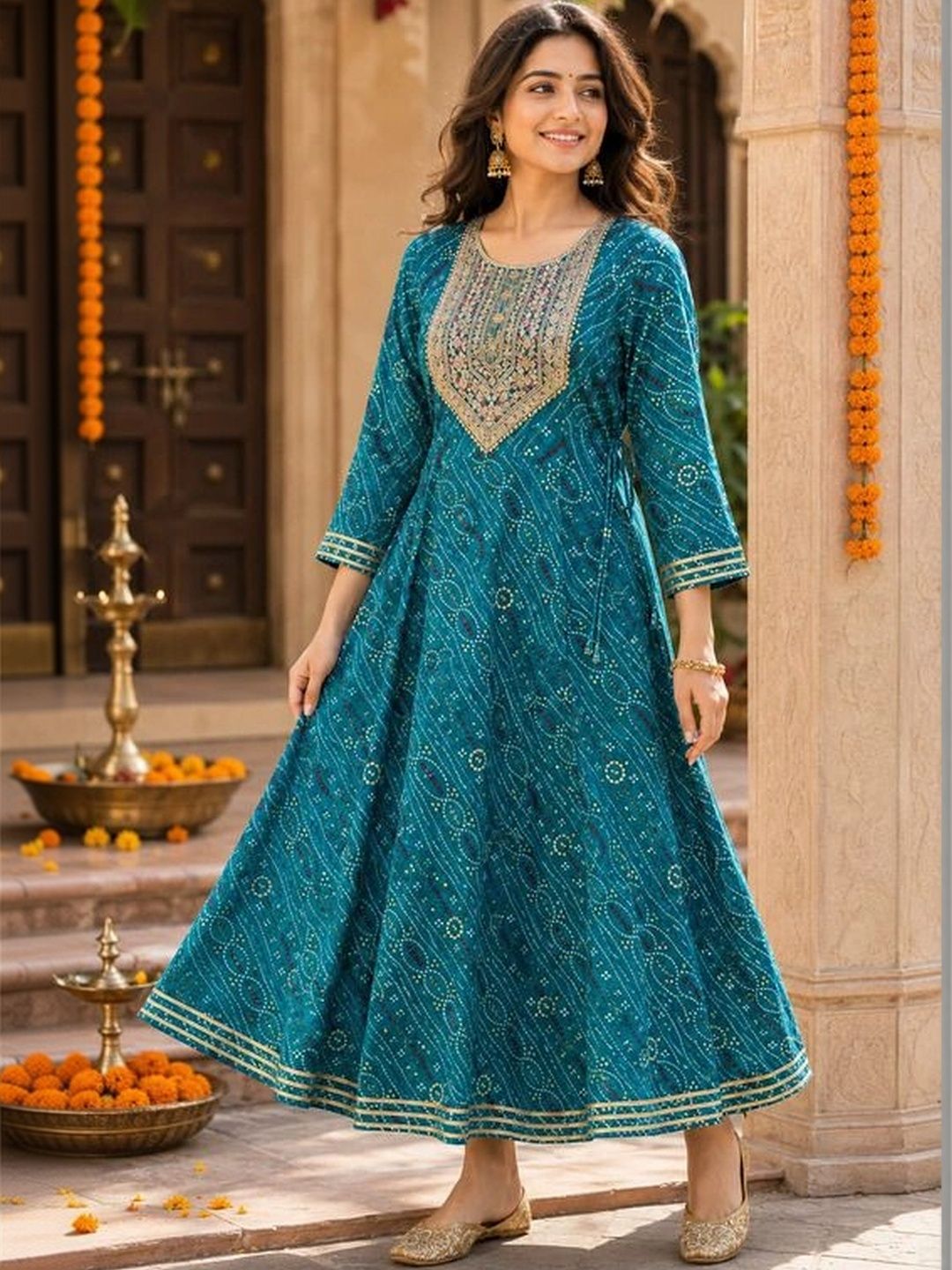 Veda fab Bandhani Embroidered Angrakha Anarkali Kurti-picture-54