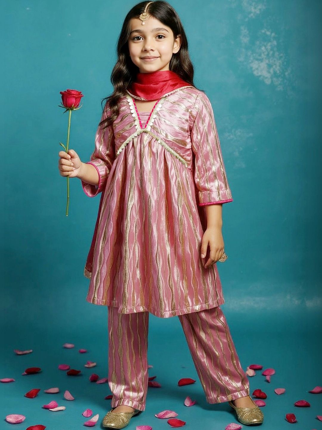 Little Carrot Girls Empire Kurta with Palazzos & With Dupatta-picture-16