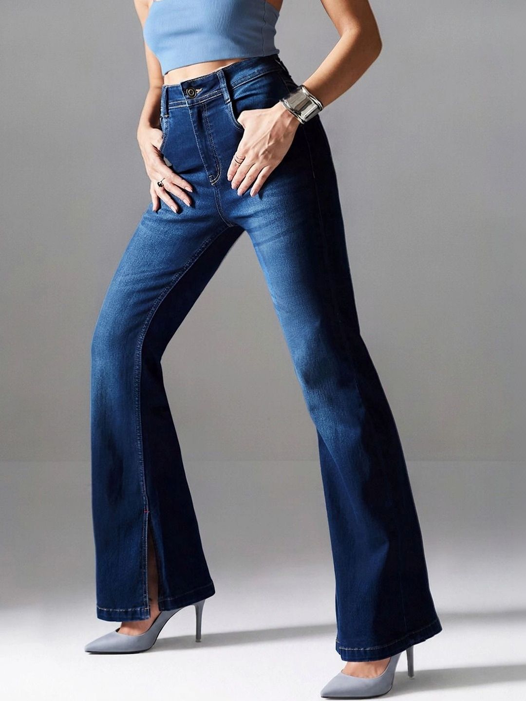 Miss Chase Women Bootcut Mid-Rise Light Fade Stretchable Jeans-picture-40