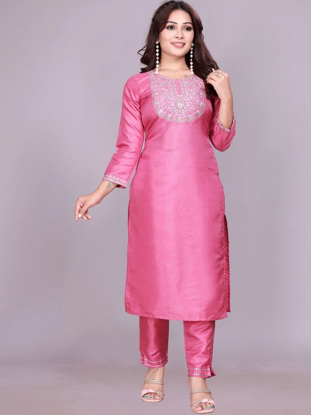 Chandbaali Women Ethnic Motifs Embroidered Regular Thread Work Kurta with Trousers-picture-55