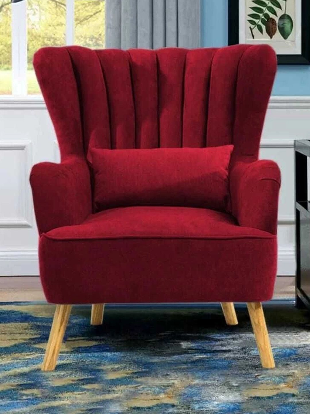 INDIAWOODMART Maroon Wooden Lounge Chair-image-14