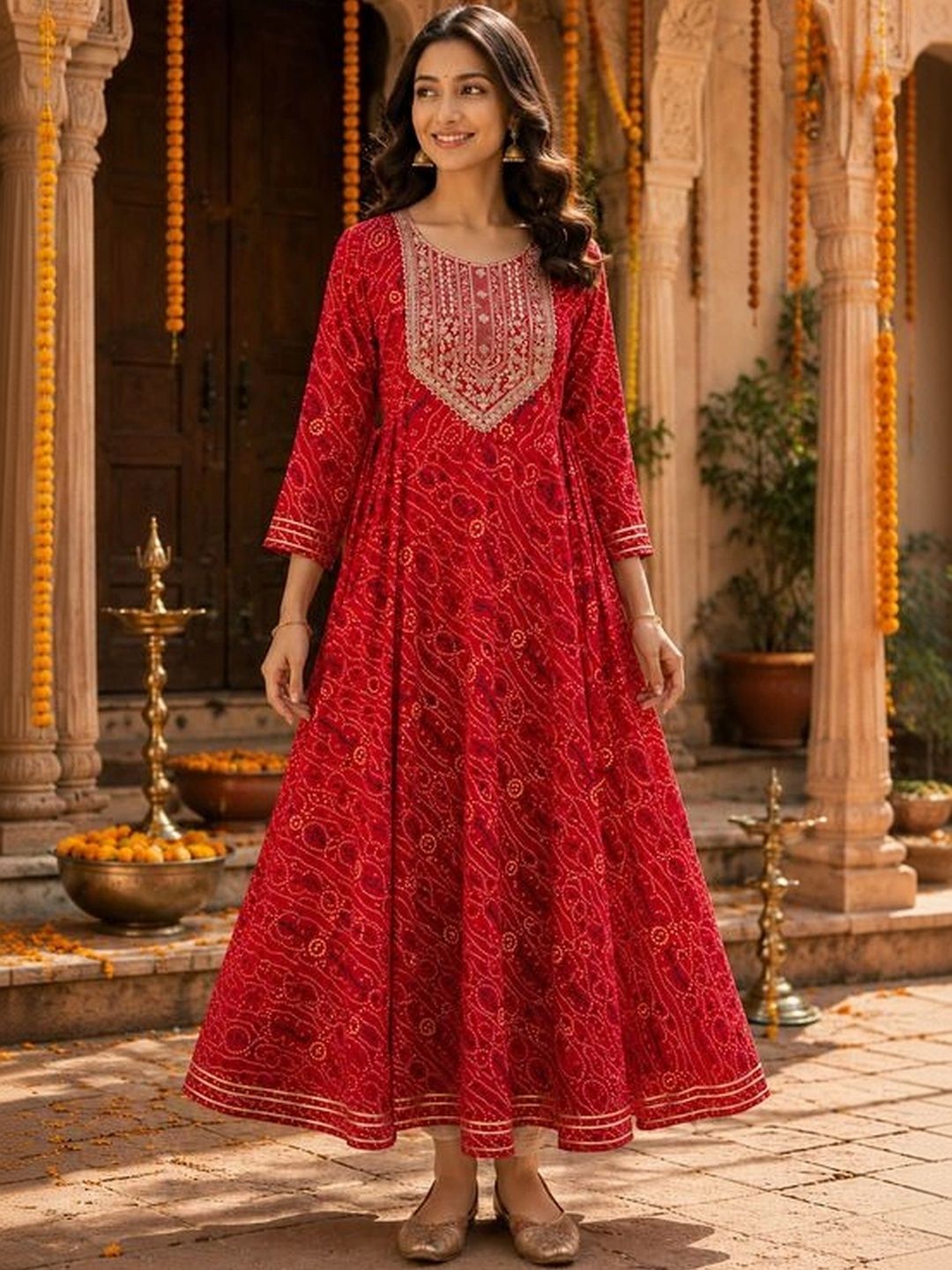 Veda fab Bandhani Embroidered Angrakha Anarkali Kurti-picture-30