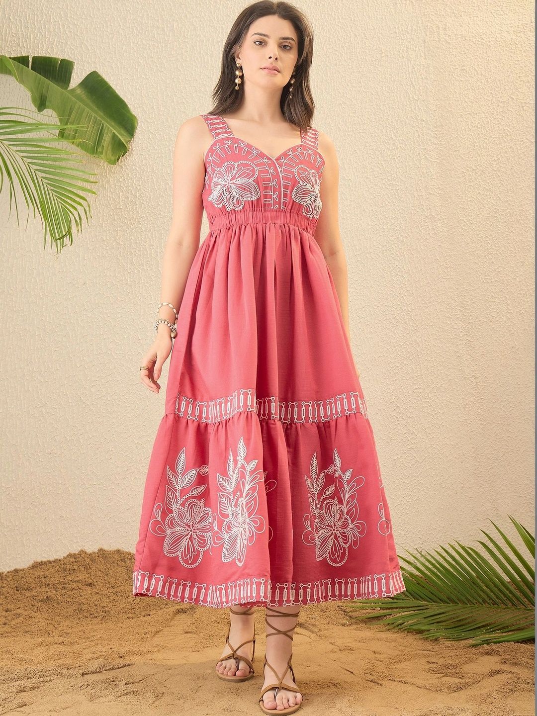 KALINI Floral Embroidered A-Line Maxi Dress-image-36