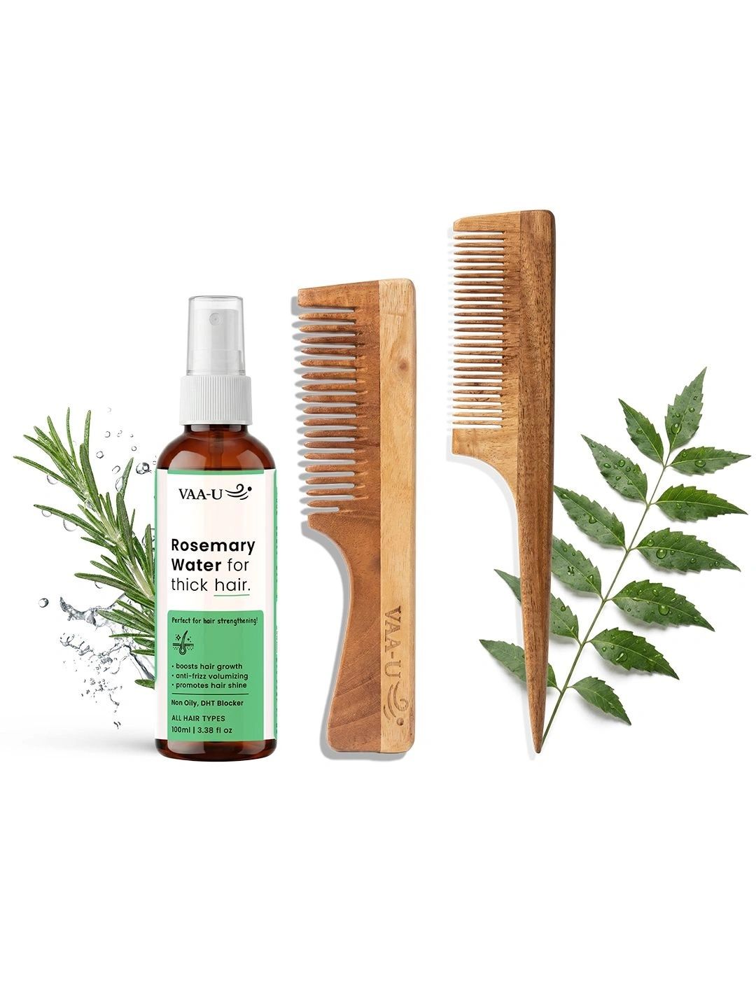 VAA-U Set Of 3 Rosemary Hair Growth Spray -100 ml & Neem Wood Handle Comb & Tail Comb-picture-23