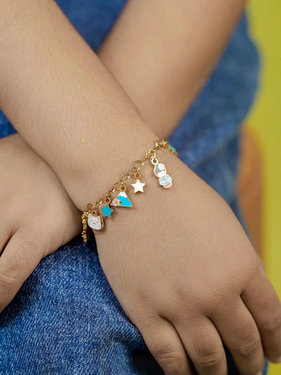 SWASHAA Unisex Kids Enamelled Gold-Plated Charm Bracelet-picture-42