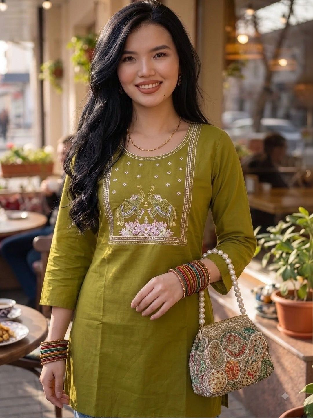 HOUSE OF AXI Embroidered Cotton Round Neck Tunic-picture-32