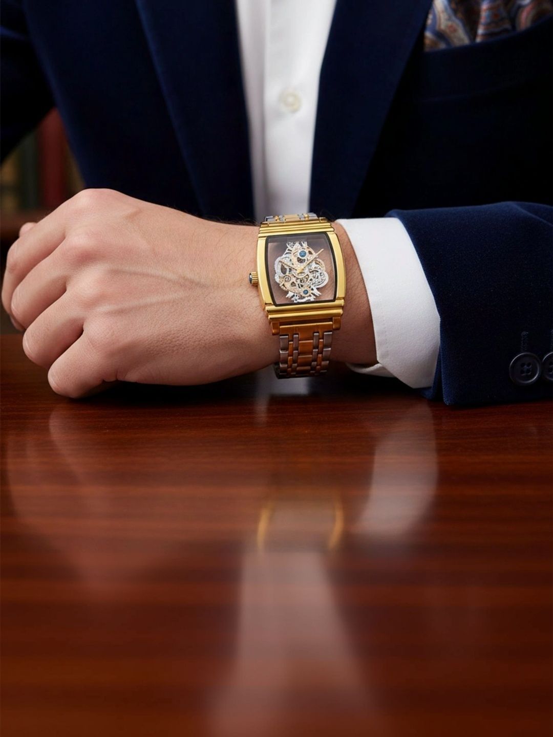 Vondex Men Skeleton Dial & Stainless Steel Bracelet Style Straps Analogue Automatic Watch-image-28