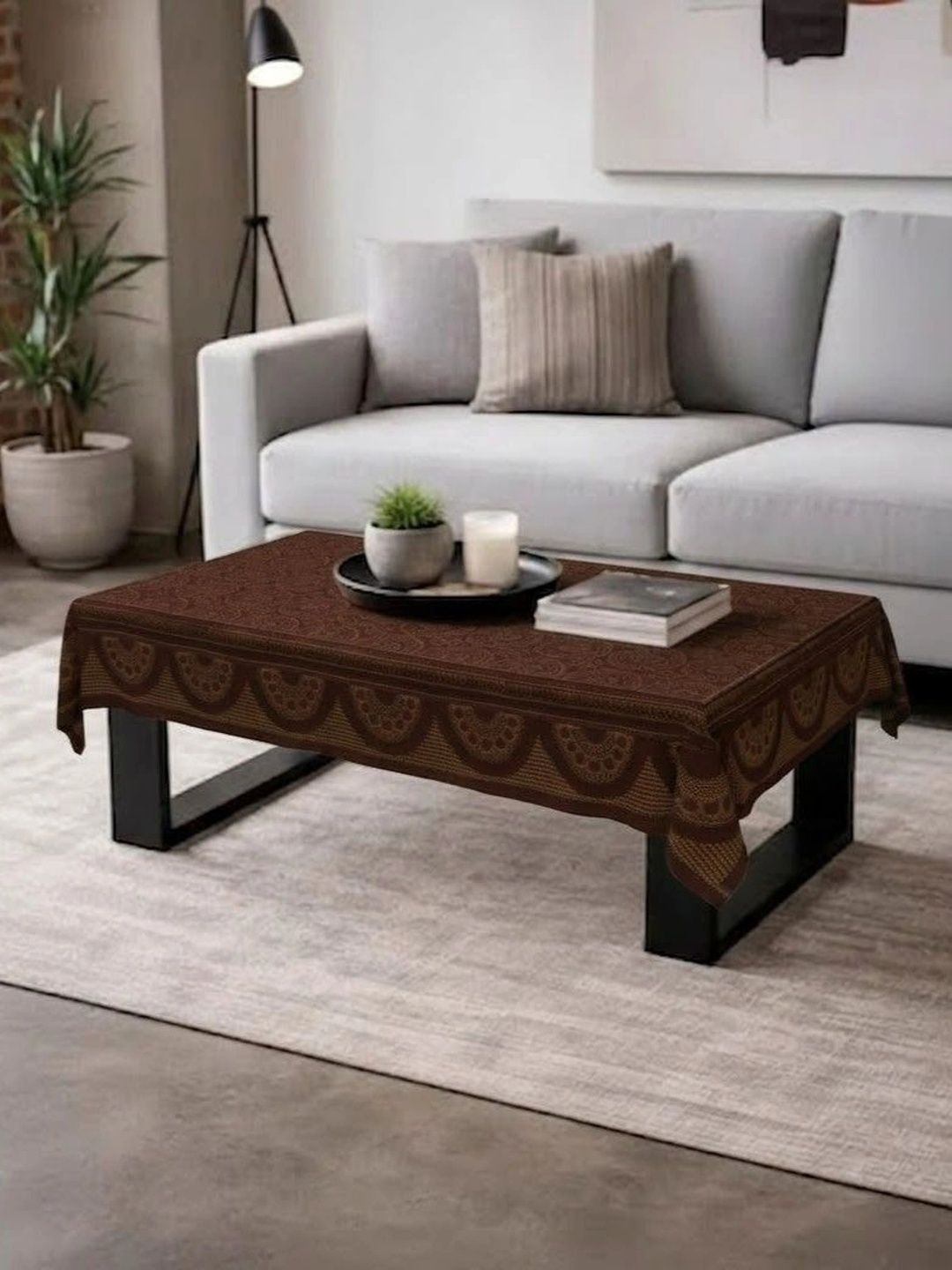 RYKA Brown Cotton 4-Seater Table Cover with Textured details-picture-39