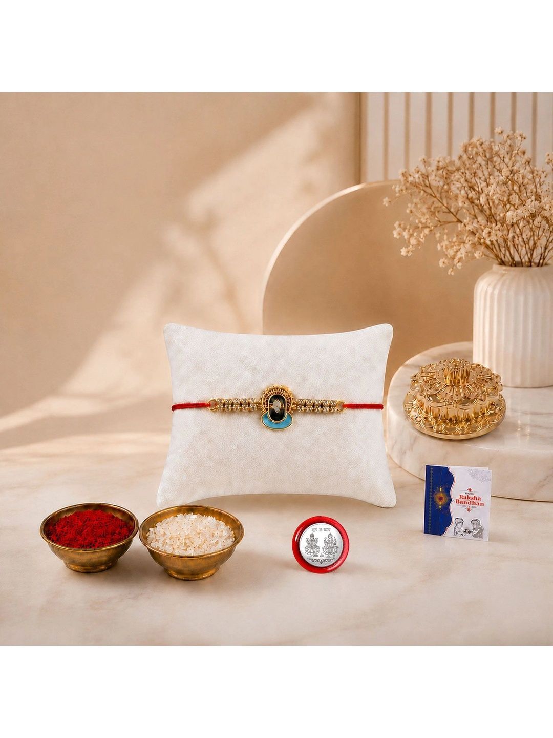 Myntra Elegant Homes Set of 6 Rakhi Gift Set With Silver Coin, Greeting Card & Roli Chawal-picture-41