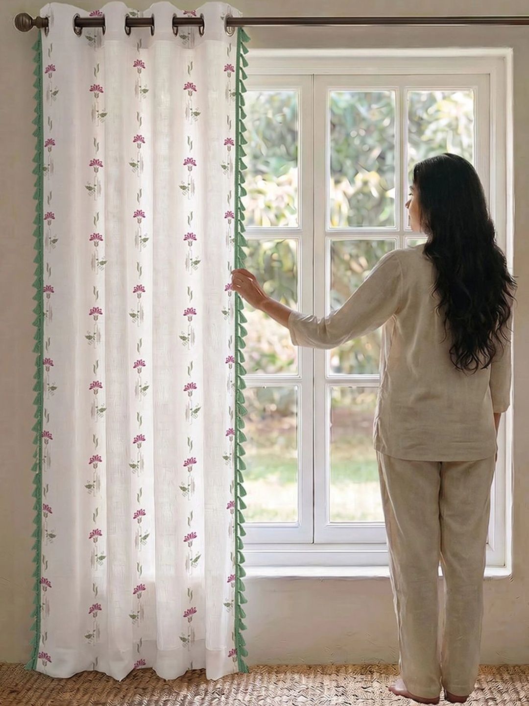 Urban Space Pink & Green Floral Door Curtain