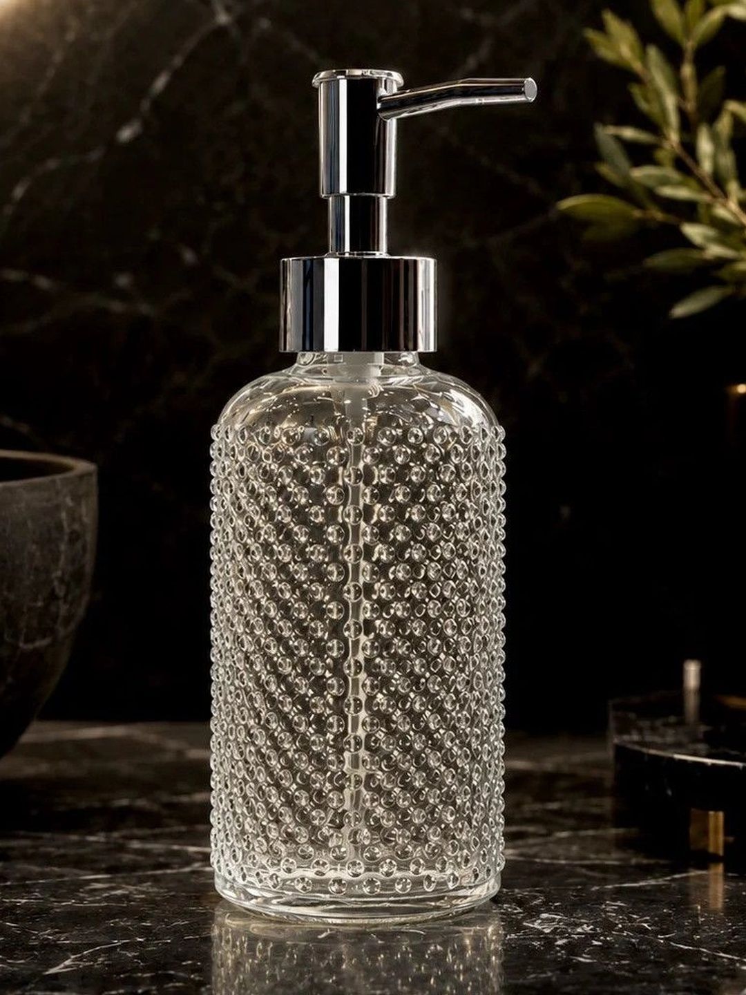 Beautifymyspace Transparent & Brown Textured Glass Soap Dispenser-picture-47