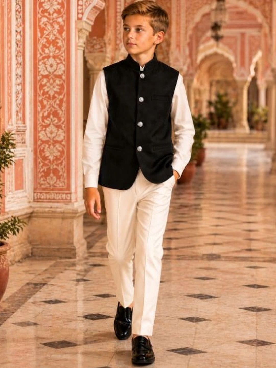 Sparklepop Boys Mandarin-Collar Woven Nehru Jackets-picture-12