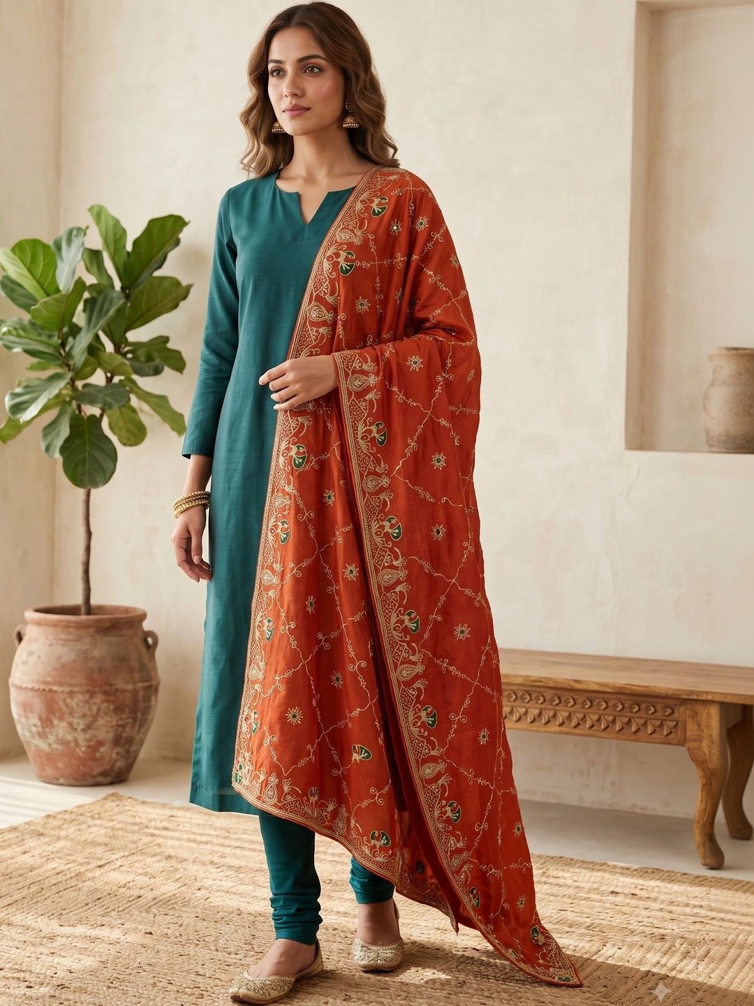 Komurr Ethnic Motifs Embroidered Dupatta with Thread Work-picture-16