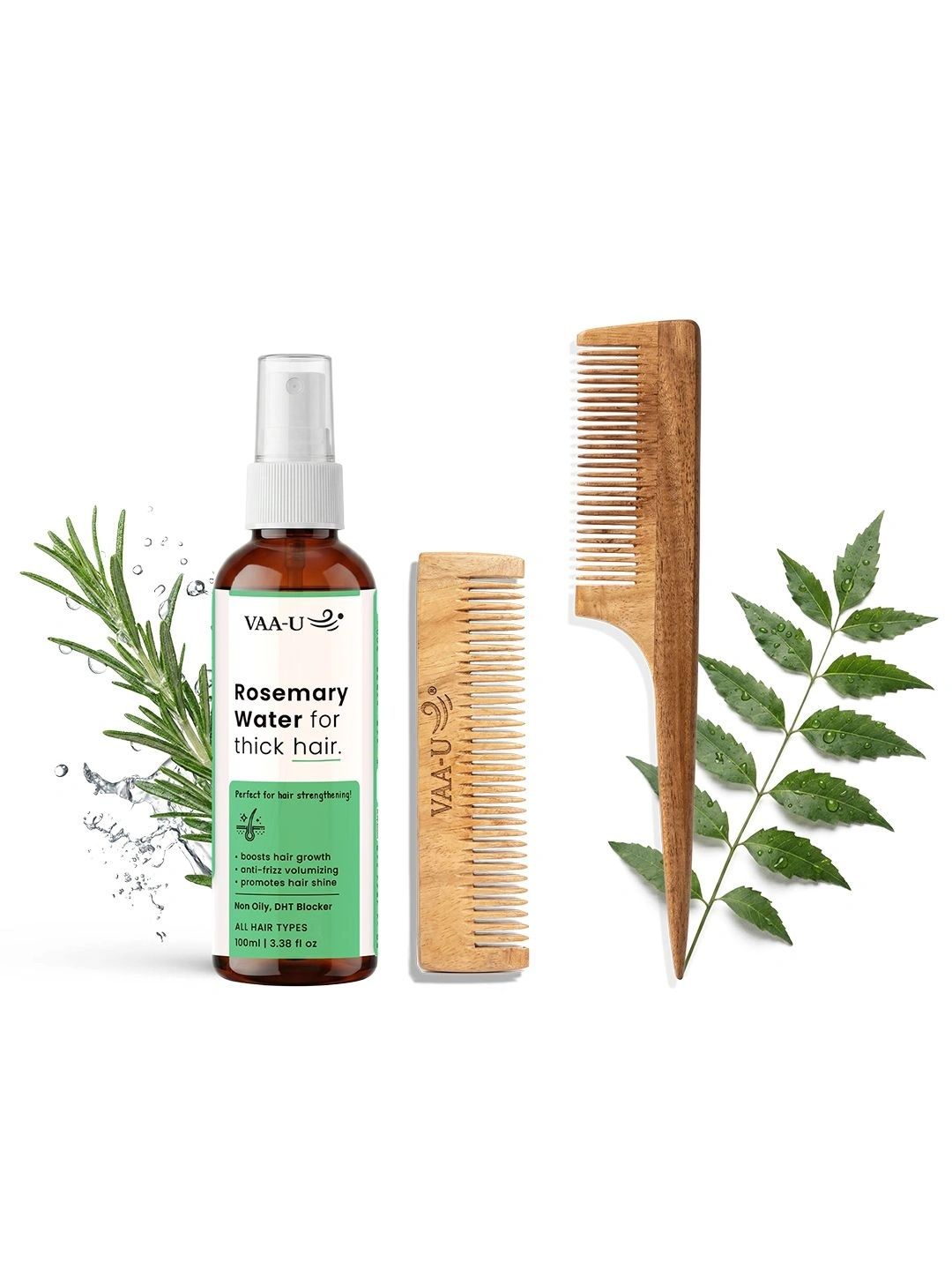VAA-U Set Of 3 Rosemary Hair Growth Spray -100 ml & Neem Wood Pocket Comb & Tail Comb-picture-37
