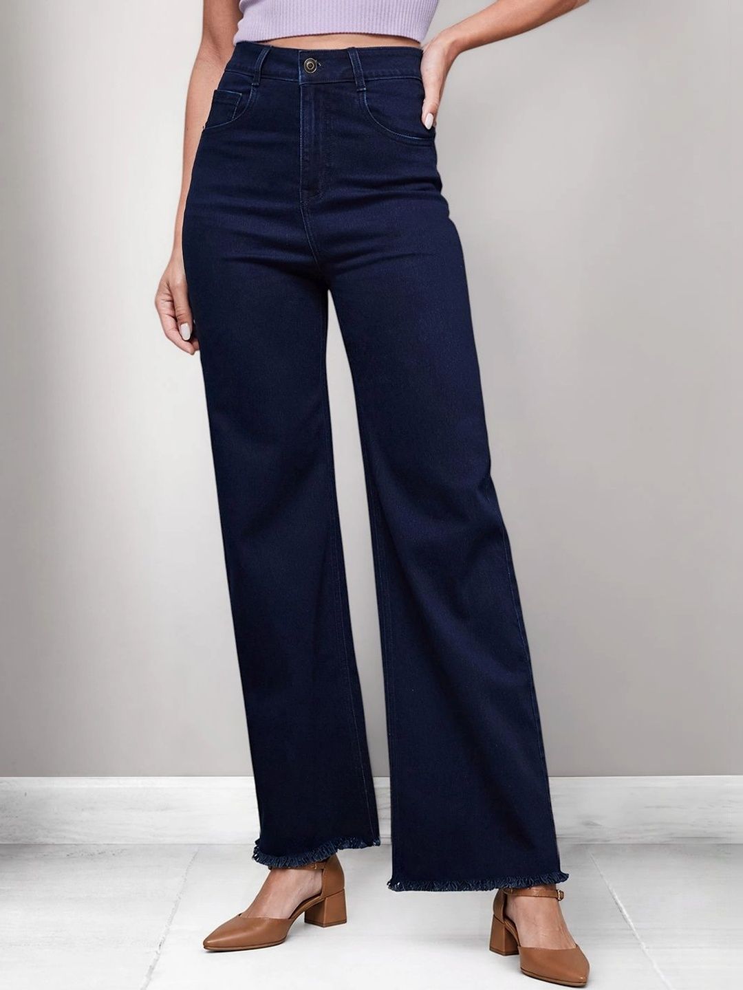 Miss Chase Women Wide Leg High-Rise Light Fade Cuffed Hem Stretchable Jeans-picture-36