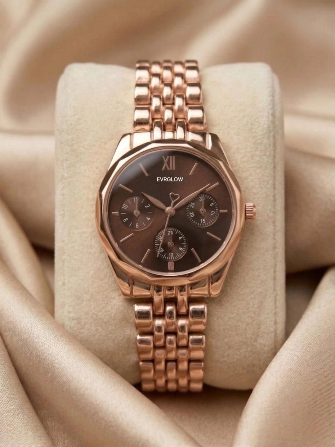 EVRGLOW Women Dial & Stainless Steel Bracelet Style Straps Analogue Multi Function Watch ERW-45-BROWN-picture-12