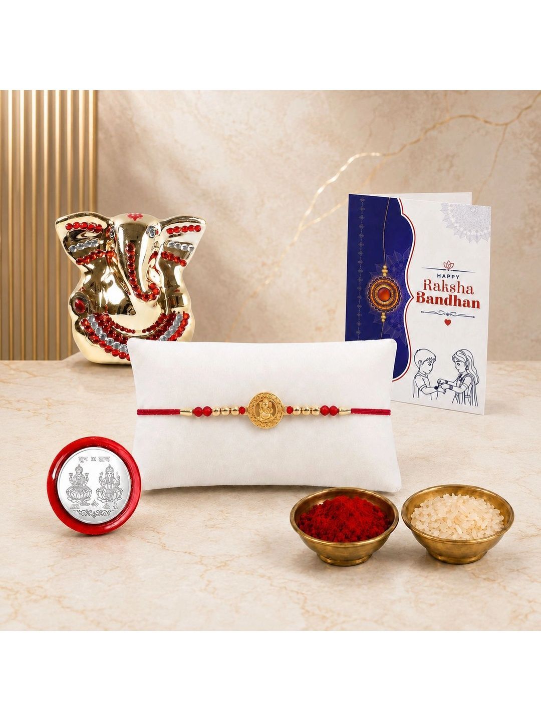 Myntra Elegant Homes Set of 6 Rakhi Gift Set With Silver Coin, Greeting Card & Roli Chawal-picture-49