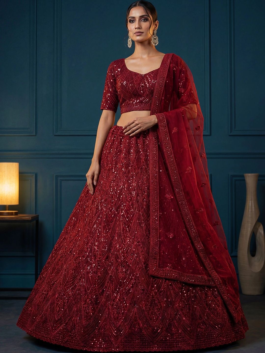 Vruxon Embellished Sequinned Semi-Stitched Lehenga & Blouse With Dupatta-picture-44