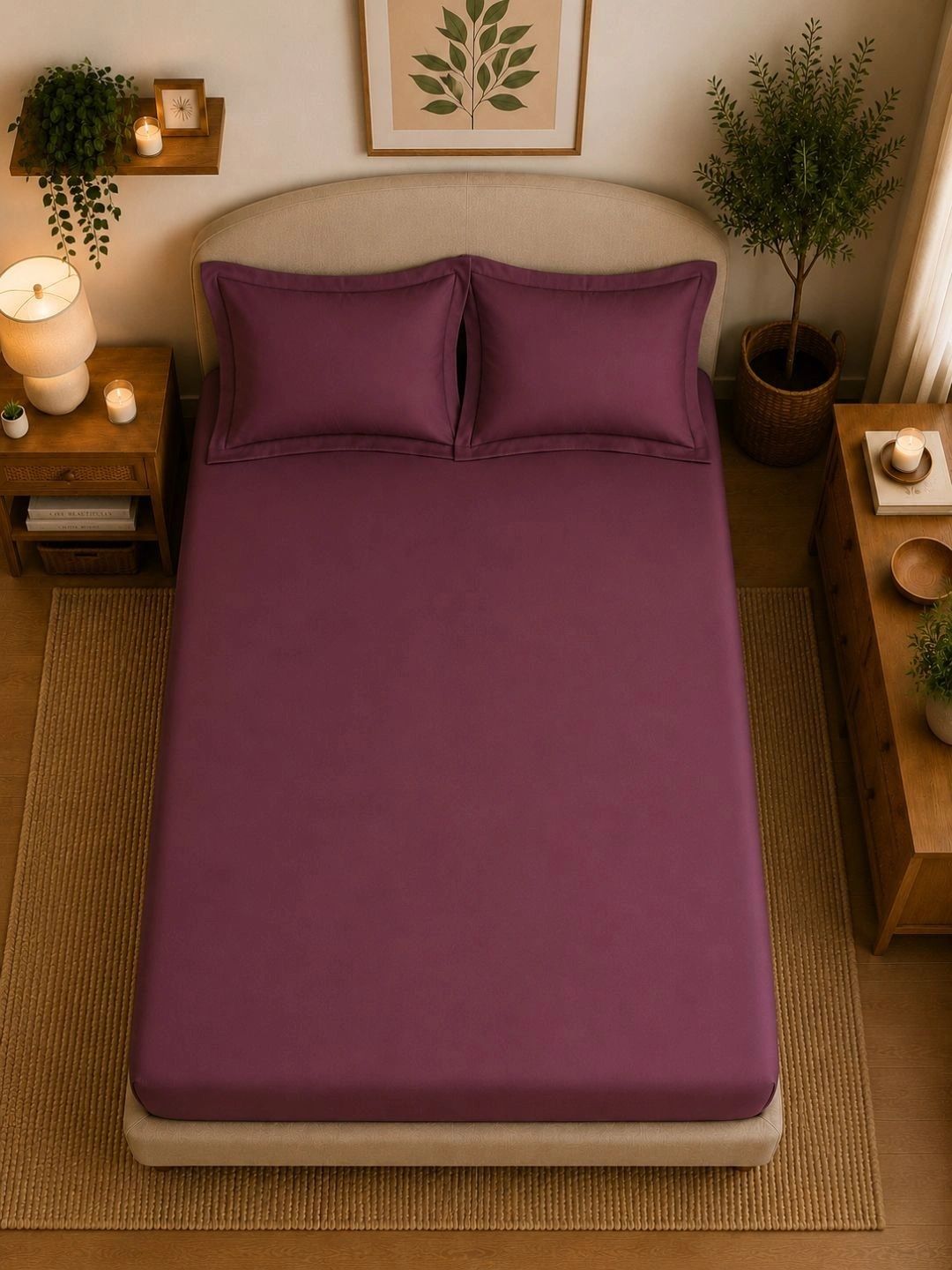 Linen Home Burgundy & Pink 180 TC King Bedsheet with 2 Pillow Covers-image-14