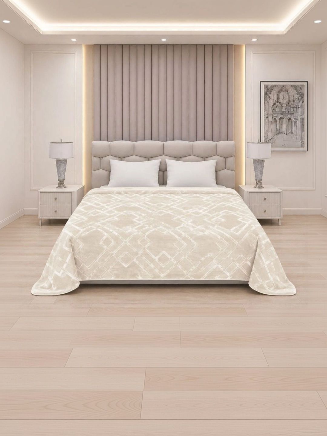 Signature Beige Geometric Mild Winter 600 GSM Blanket-picture-44