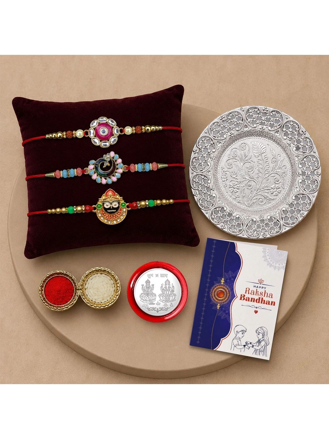 Myntra Elegant Homes Set of 8 Rakhi Gift Set With Silver Coin, Greeting Card & Roli Chawal-picture-17