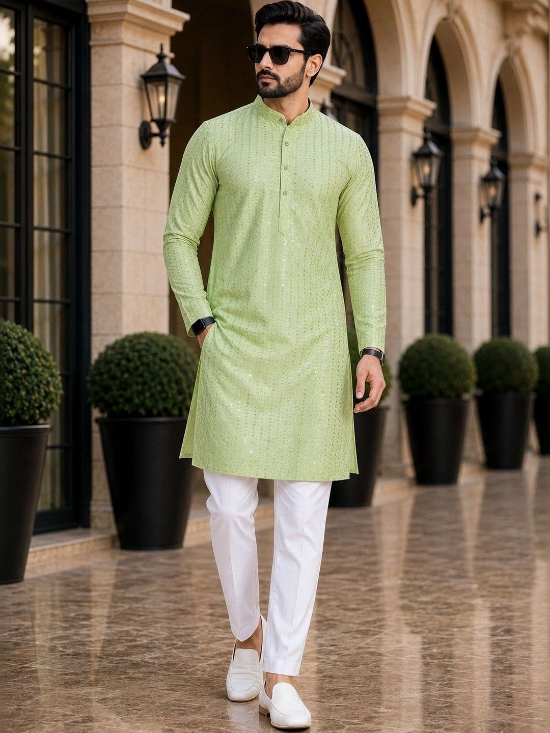 SKYWORRIX Men Embroidered Regular Thread Work Kurta with Trousers-image-24