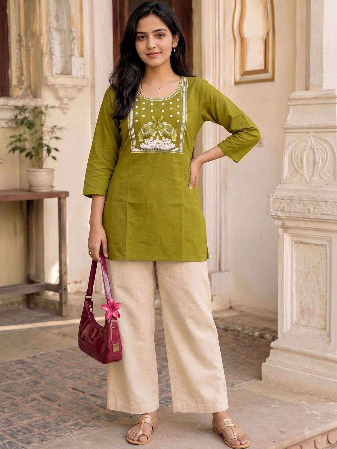 AXI COUTURE Ethnic Motifs Embroidered Thread Work Pure Cotton Thread Work Kurti-picture-47