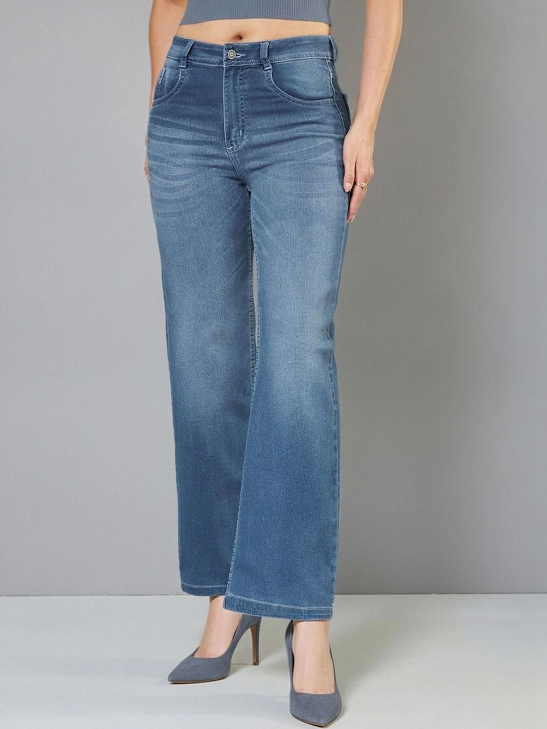 Miss Chase Women Wide Leg Mid-Rise Light Fade Stretchable Jeans-picture-58