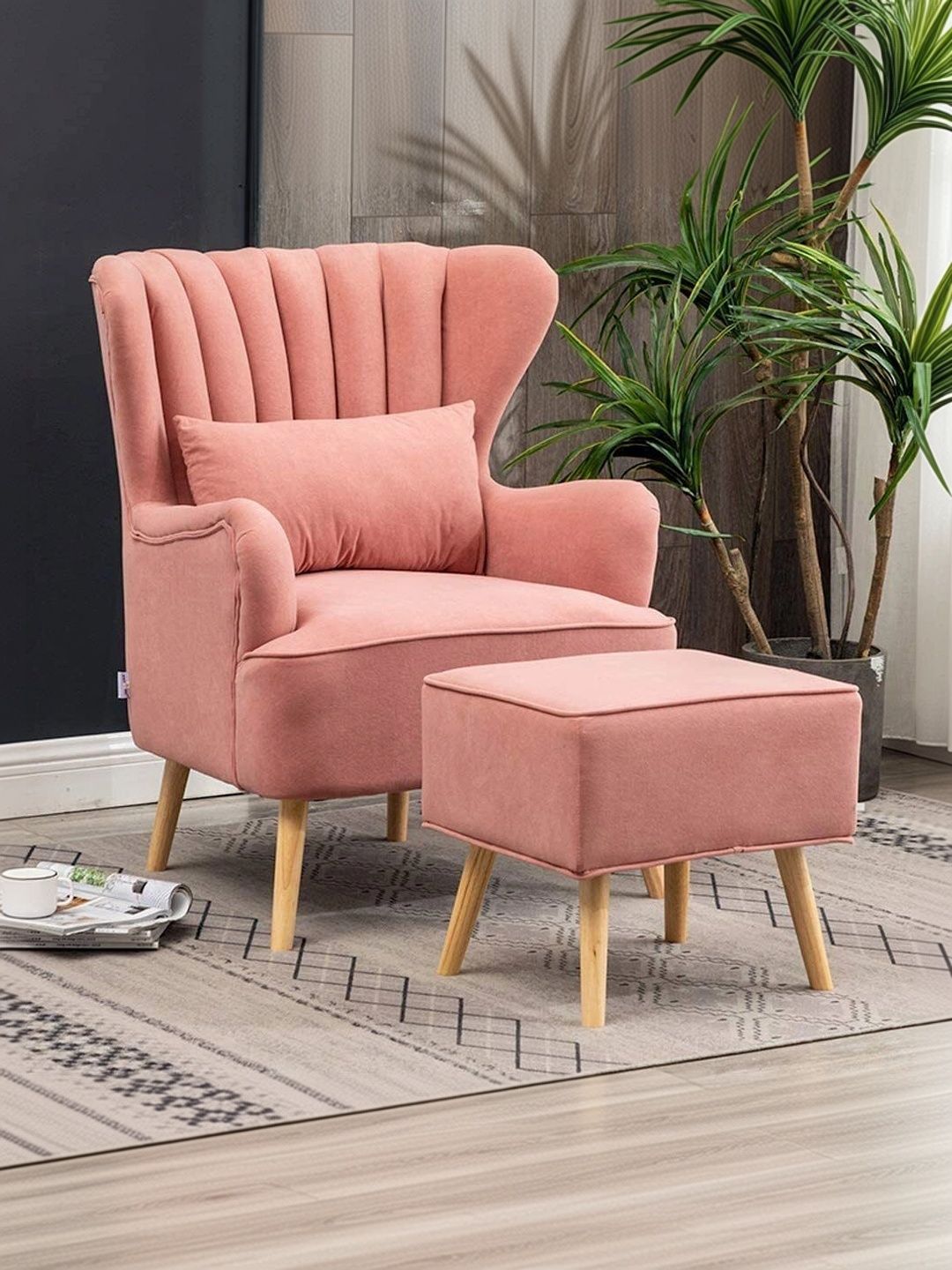 INDIAWOODMART Pink Wooden Lounge Chair-picture-23
