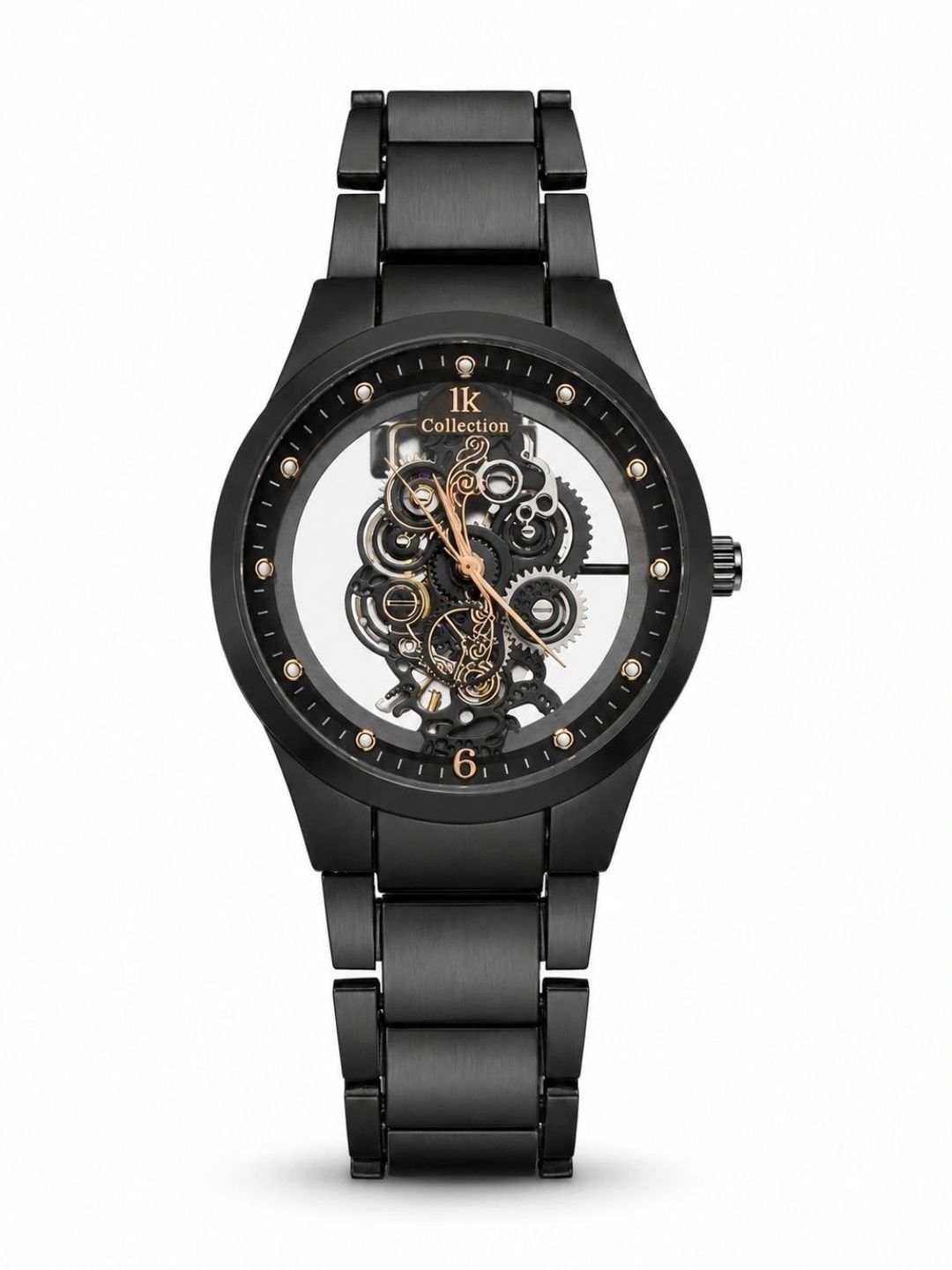 Vondex Men Skeleton Dial & Stainless Steel Bracelet Style Straps Analogue Watch AUG26_M_SKL2_ROUND_BLACK-image-46