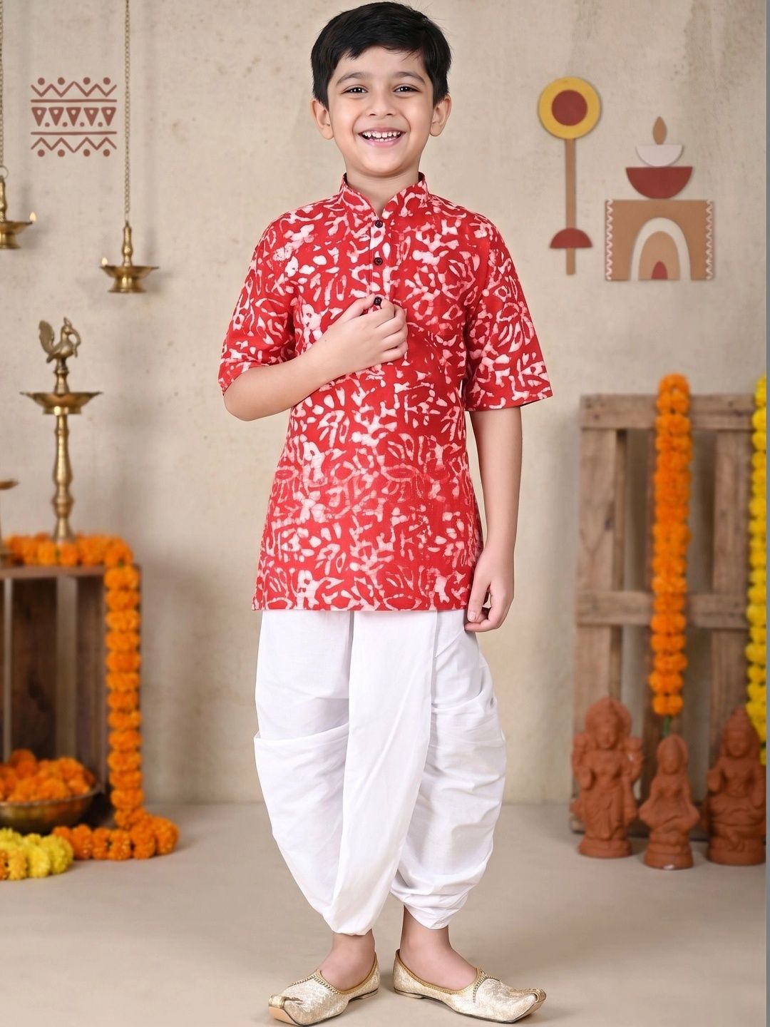HUMAN CHOICE Boys Printed Regular Pure Cotton Kurta with Dhoti Pants-picture-23