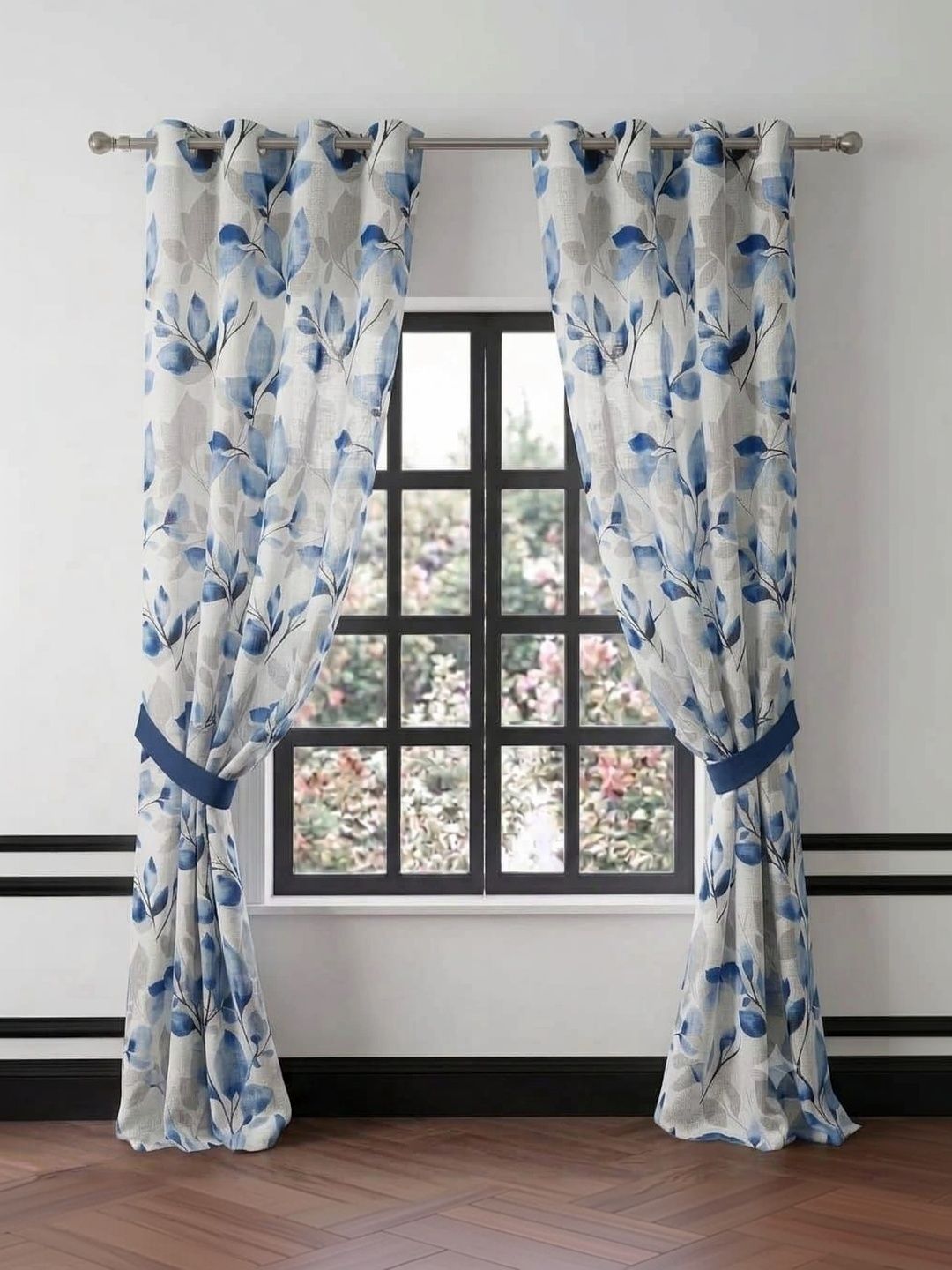 KANUM Blue Set of 2 Floral Long Door Curtain-picture-14