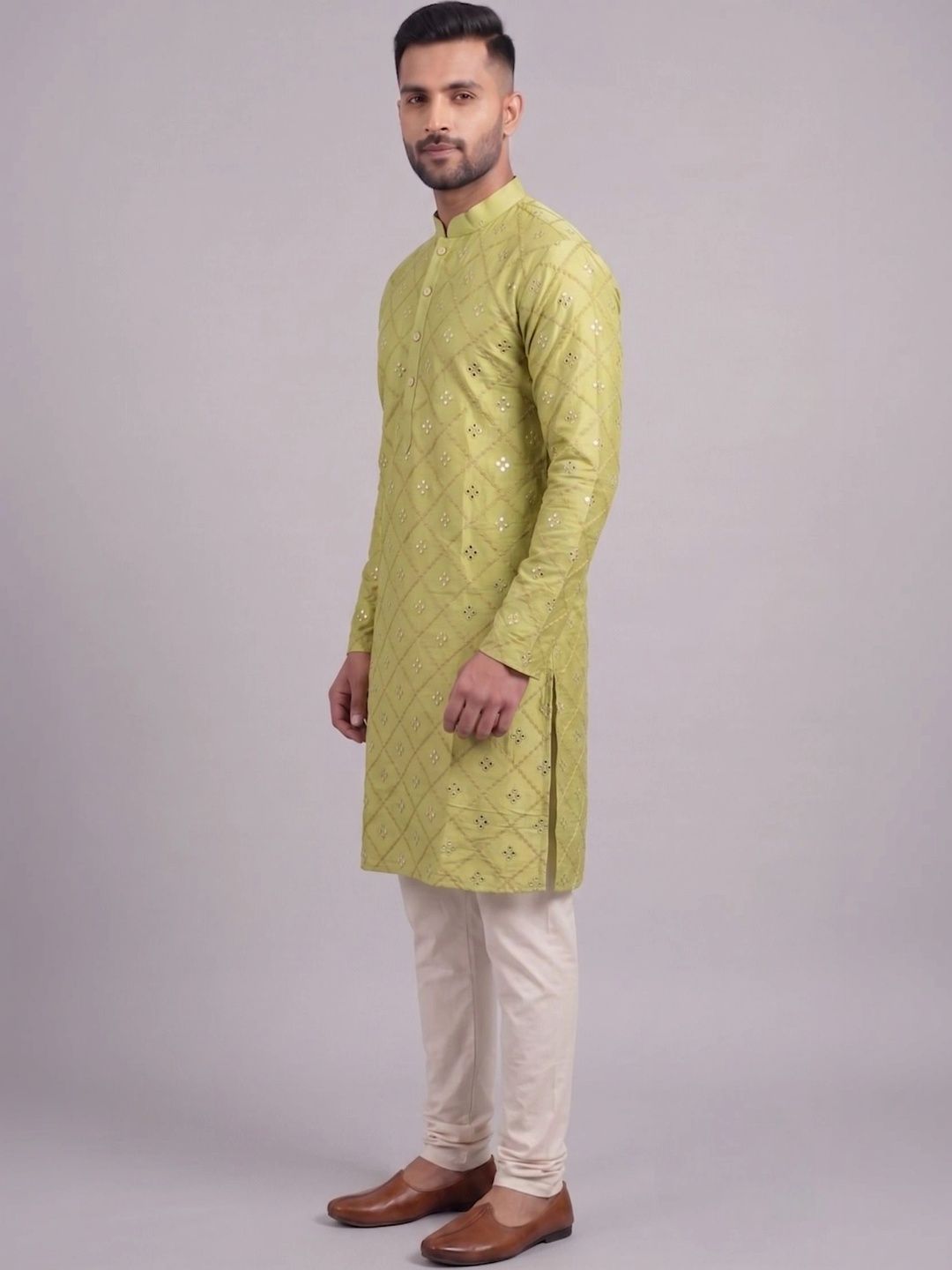 CHIRASVI Men Ethnic Motifs Embellished Mirror Work Kurta-picture-33