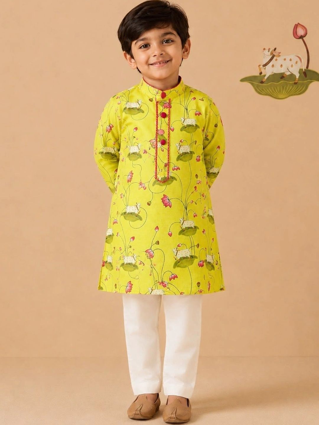 Cute Couture Boys Ethnic Motifs Printed Regular Pure Cotton Kurta with Trousers-picture-12