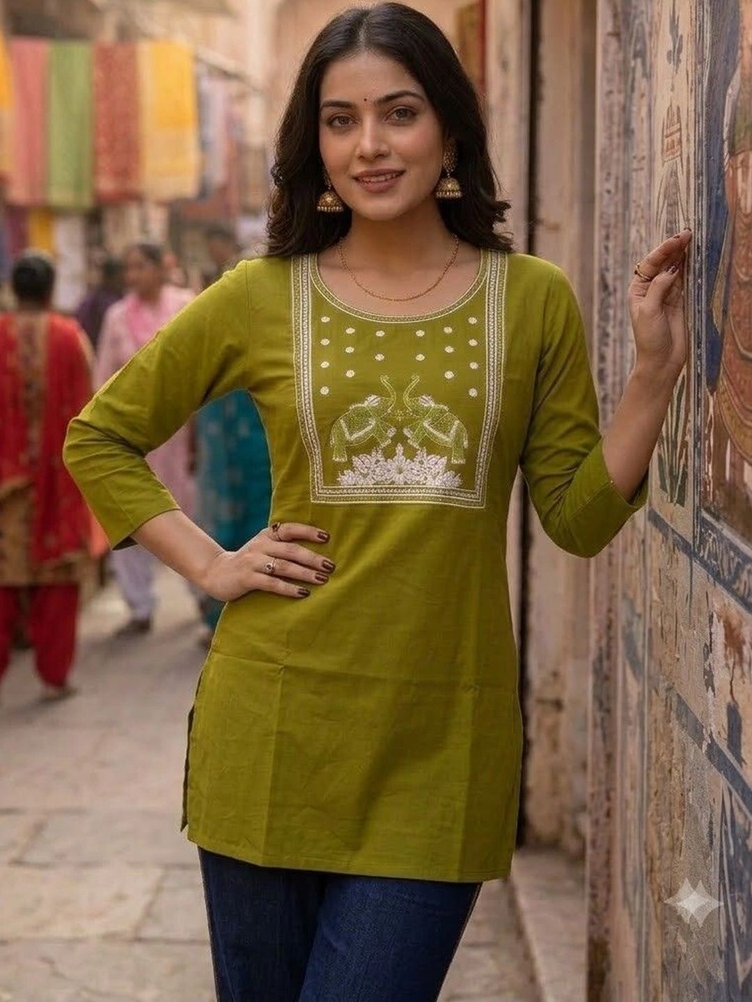 AXI COUTURE Ethnic Motifs Embroidered Thread Work Pure Cotton Thread Work Kurti-picture-12