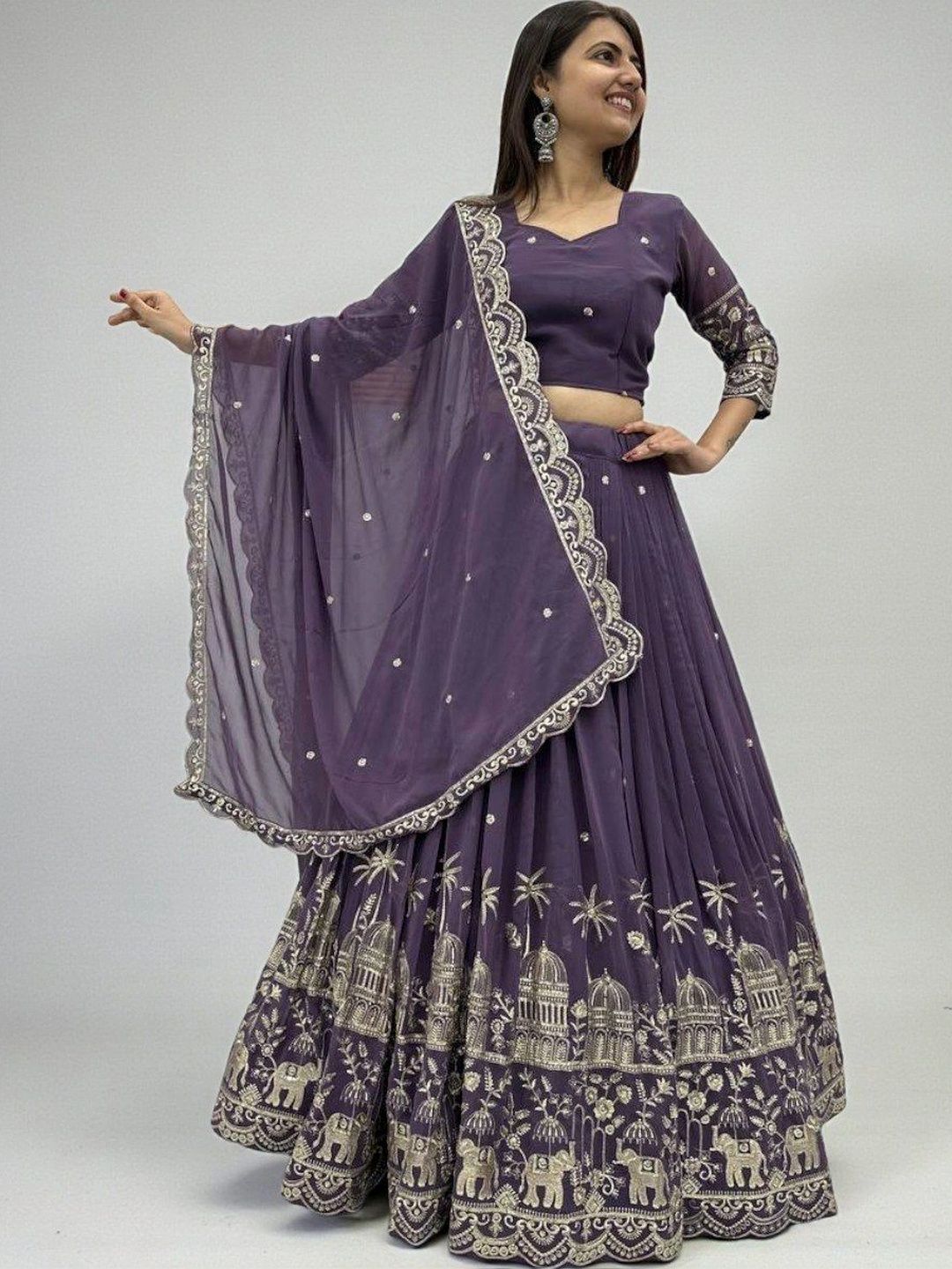 DEVANGI VASTRA Embellished Ready to Wear Lehenga & Unstitched Blouse With Dupatta-image-42