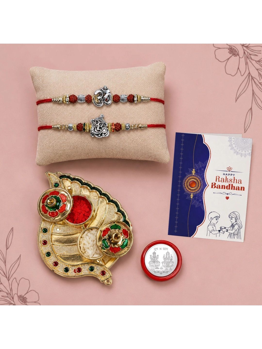 Myntra Elegant Homes Set of 7 Rakhi Gift Set With Silver Coin, Greeting Card & Roli Chawal-picture-46