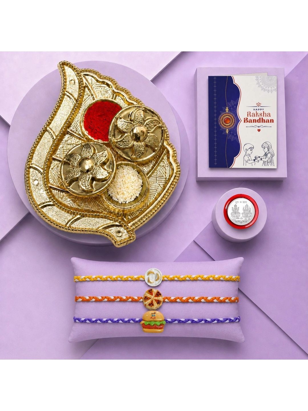 Myntra Elegant Homes Set of 8 Rakhi Gift Set With Silver Coin, Greeting Card & Roli Chawal-picture-10