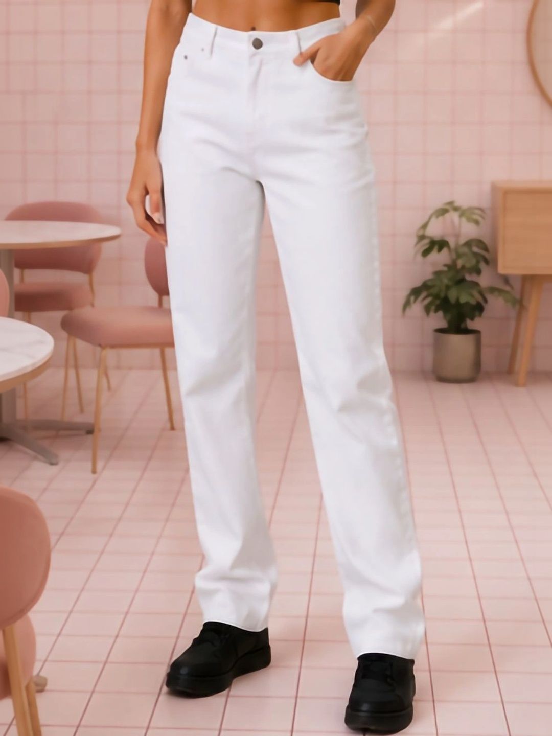 HERE&NOW Women Classic Straight Fit Mid-Rise Stretchable Jeans-picture-41