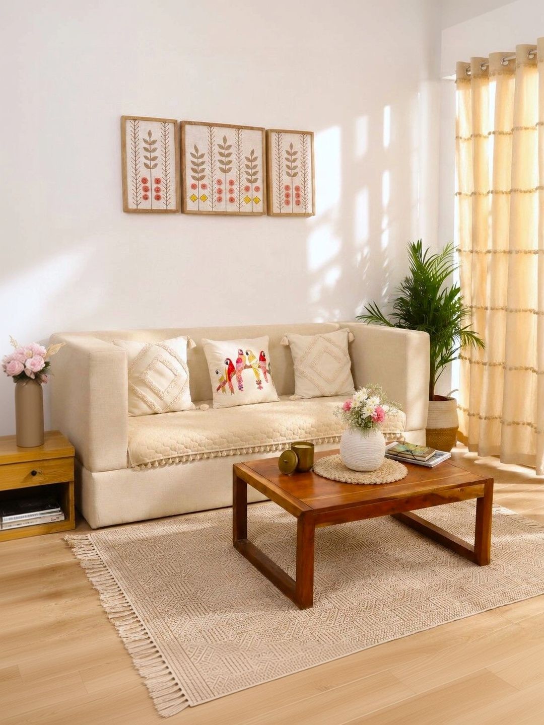 eyda Beige 4 Piece Sofa Cover Without Arms-picture-19