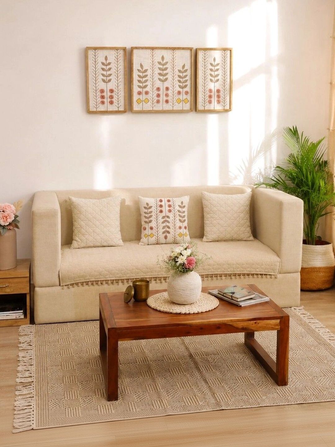 eyda Beige 4 Piece Sofa Cover Without Arms-picture-18