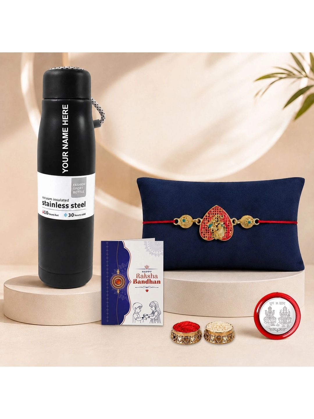Myntra Elegant Homes Rakhi With Greeting Card Water Bottle Silver Coin & Roli Chawal-picture-35