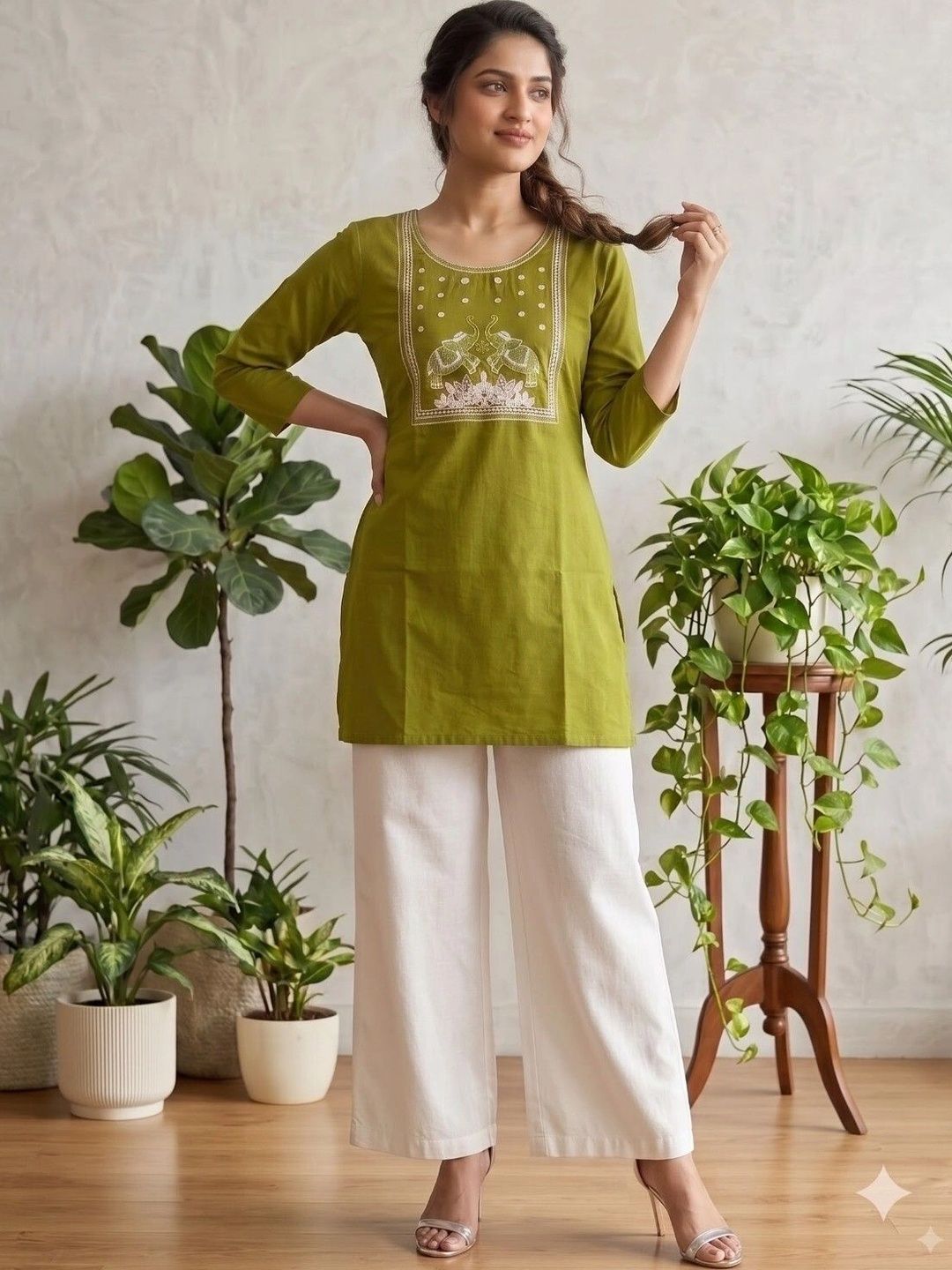 HOUSE OF AXI Ethnic Motifs Embroidered Thread Work Pure Cotton Thread Work Kurti-picture-22